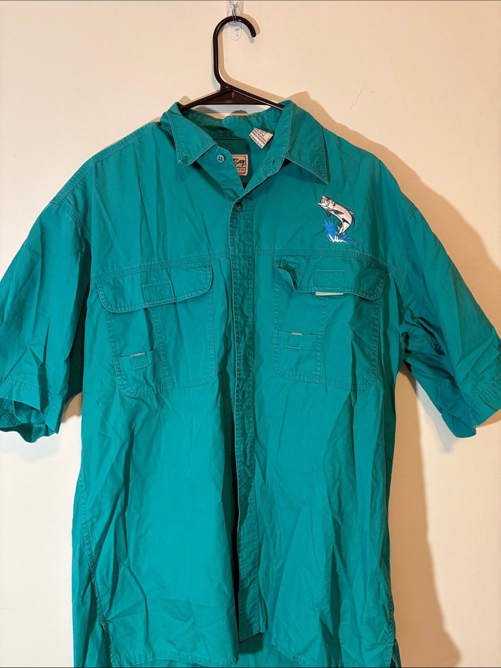 *VINTAGE* *UNWORN* Bimini Bay Teal Button Up Fishing Shirt Size L